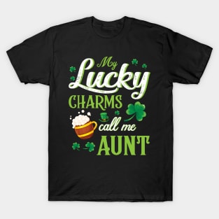 Saint Patrick Beer Shamrocks My Lucky Charms Call Me Aunt T-Shirt